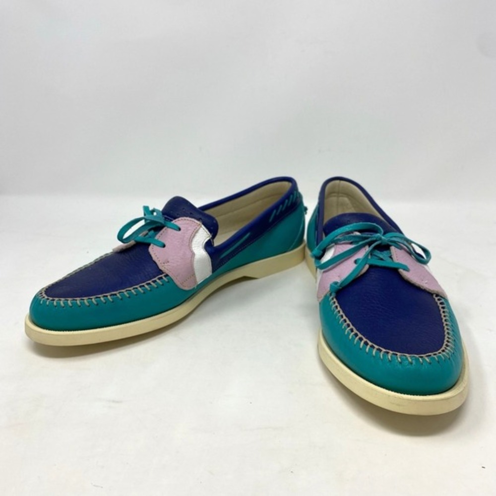 Bachrach Alex Boat Shoe‎ Mens 7.5M Italy Made Teal Leather Deck Yacht Preppy